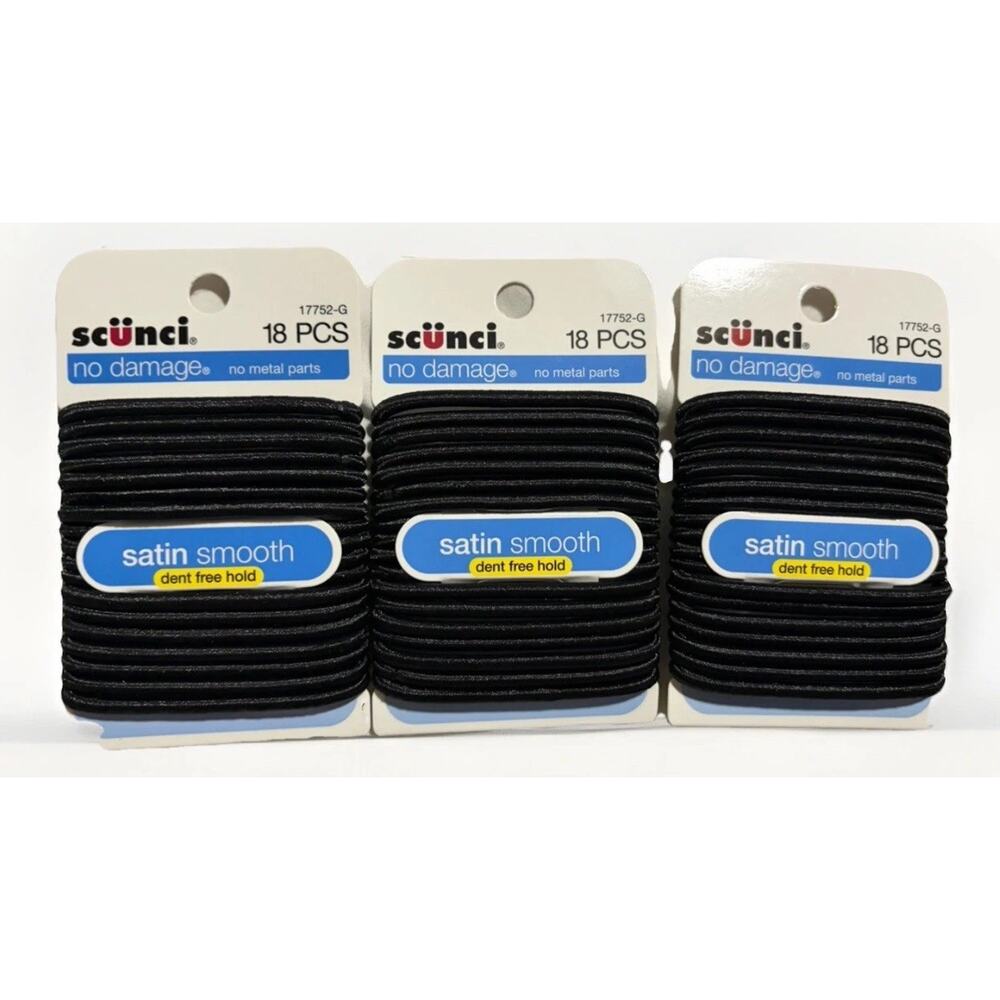 Scünci No Damage Black Hair Elastics Bundle 54 Count Satin Smooth No Metal 3pk